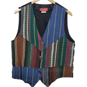 Ivy Wear Vintage Patchwork Vest Mens Large Multicolor Striped Boho Made in USA